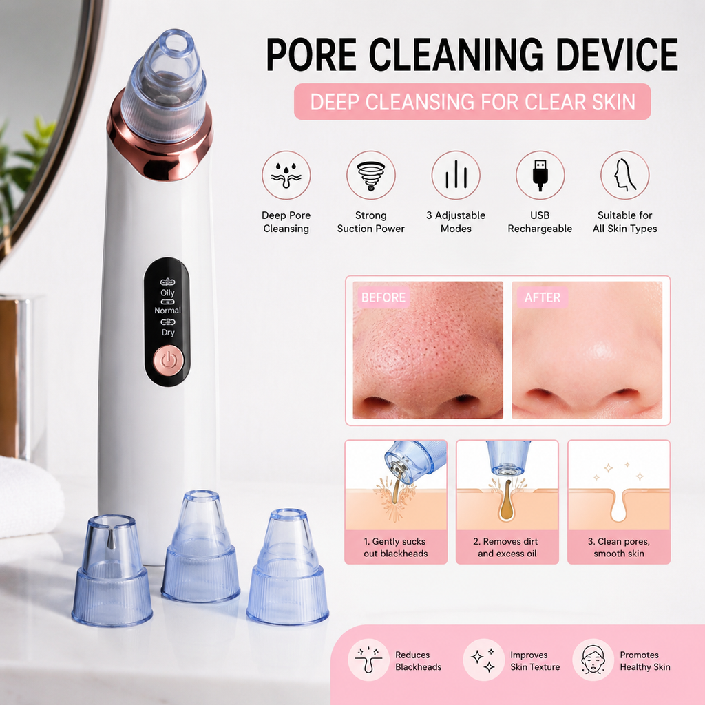 Electric Pore Cleaning Device – Deep Facial Pore Cleaner, Blackhead Remover & Skin Care Tool