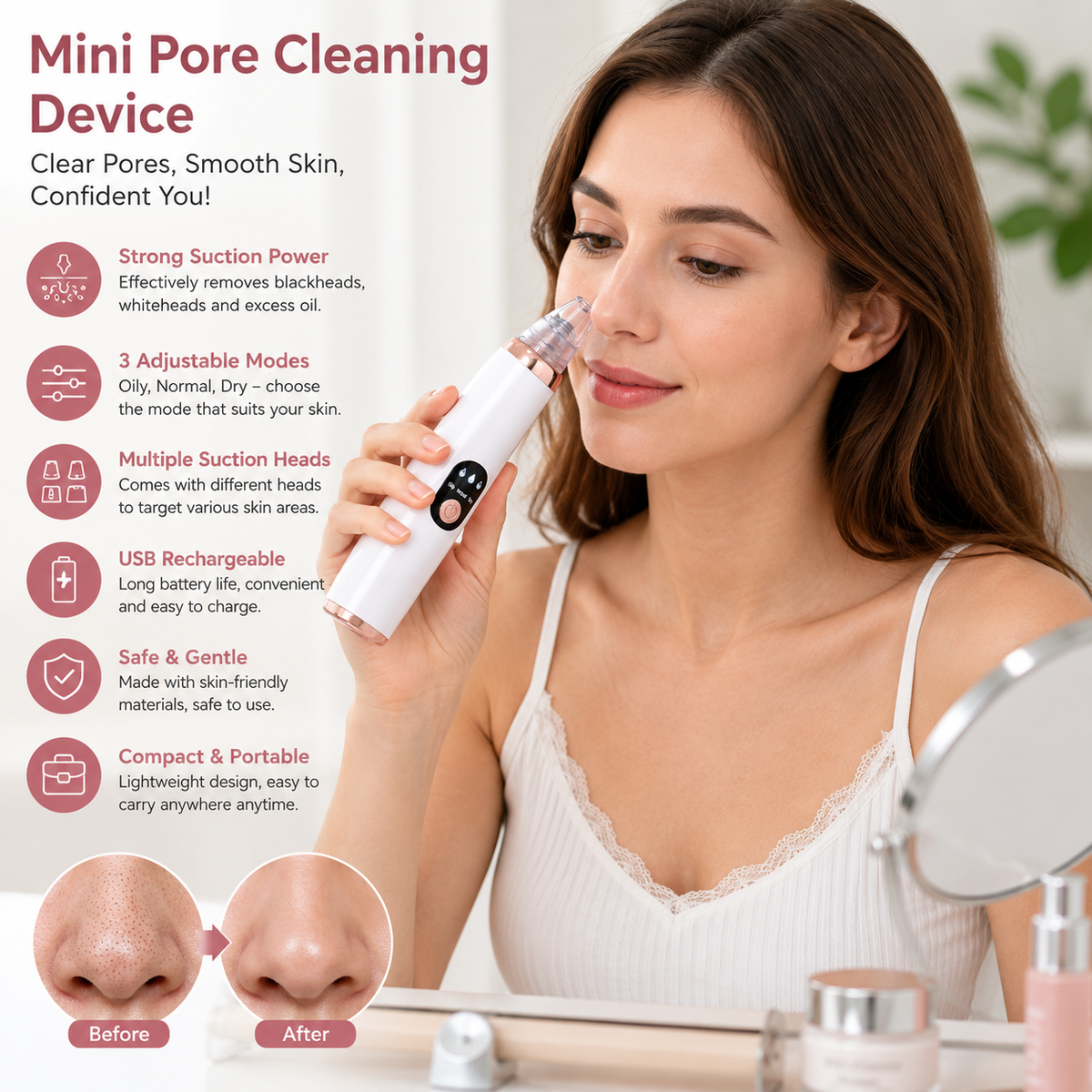Electric Pore Cleaning Device – Deep Facial Pore Cleaner, Blackhead Remover & Skin Care Tool